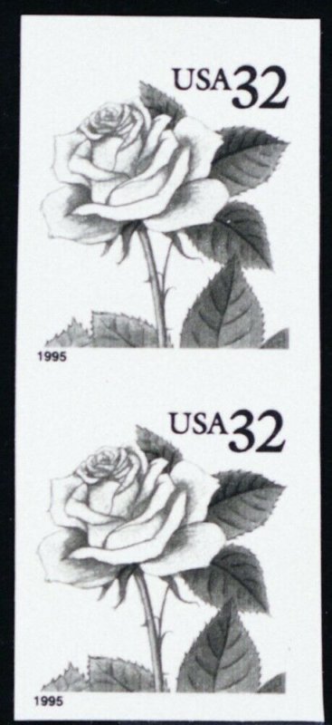 2492 32¢ Rose Imperforate and With Color Omitted Vertical Pair - Stuart Katz