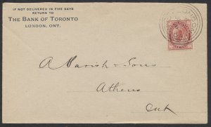 1898 Bank of Toronto CC Cover London Canada 3-Ring Orb 18 JU 1 98