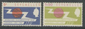 SEYCHELLES SG218/9 1965 ITU CENTENARY MNH