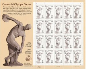 Centennial Olympic Games Sheet of Twenty 32 Cent Postage Stamps Scott 3087