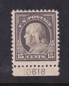 1917 Franklin 15c Sc 514 MHR OG plate number single Hebert CV $140 (V3