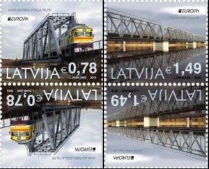 Latvia 2018 Europa CEPT Bridges railways train set of 2 tete-beshes MNH