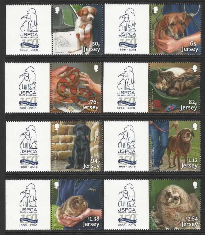 Jersey 2018 MNH JSPCA 150 Years 8v Set Of Stamps and Labels