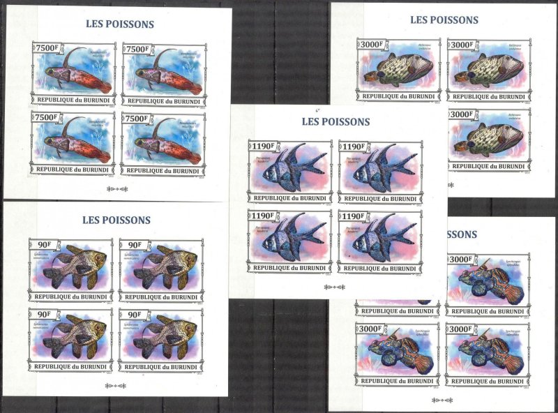 Burundi 2012 Marine Life Fishes 5 Sheets of 4 imperf.  MNH