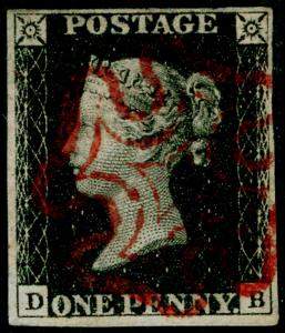 SG1, 1d intense black PLATE 6, FINE USED. Cat £575. RED MX. 4 MARGINS. DB