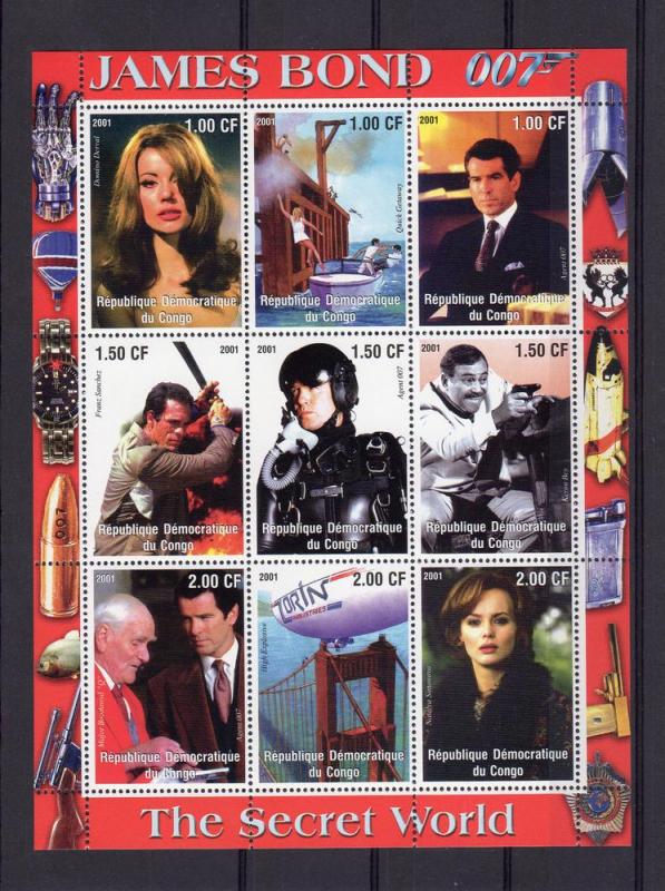 Congo 2001 JAMES BOND HISTORY 9 Sheetlets of 9 values each Perforated MNH