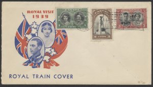 1939 #246-248 Royal Visit FDC Unusual Cachet Royal Train Flag Cancel