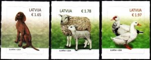 LATVIA 2024-01 FAUNA: Domestic Animals. Dog Sheep Goose, Mint Self-adhesive