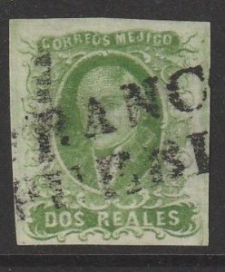 MEXICO-Puebla 3a, 2REALES BLUE-GREEN, SCARCE. VF. (1138)