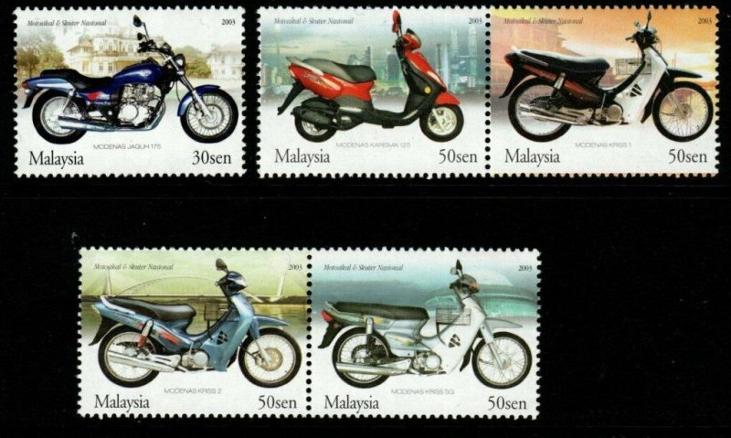 MALAYSIA SG1157/61 2003 MOTORCYCLES AND SCOOTERS MNH