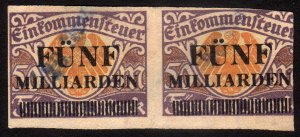 1920's, Germany, 5 Billion pfg, Income Tax Revenue stamp, Used pair