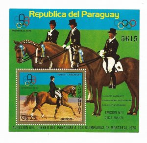 PARAGUAY 1975 OLYMPIC SPORT GAMES MONTREAL 1976 HORSE RIDING HORSES SS BL 255