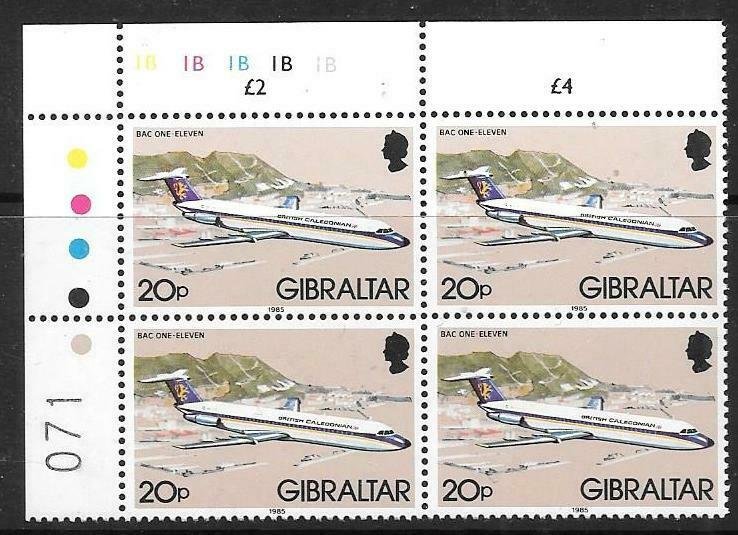 GIBRALTAR SG469 1982 20p AIRCRAFT BLOCK OF 4  MNH