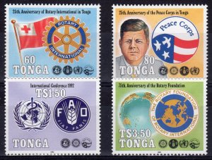 TONGA 1992 Sc#828/831 ROTARY ANNIV./KENNEDY/WHO-FAO Set (4) MNH