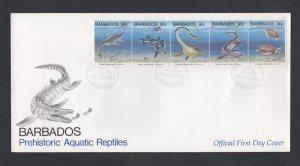 Barbados #855  (1993 Aquatic Reptiles strip ) on unaddressed P.O. cachet FDC