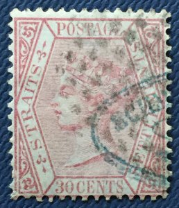 Malaya Straits Settlements 1867-72 QV 30c Used Wmk CC SG#17 M4717