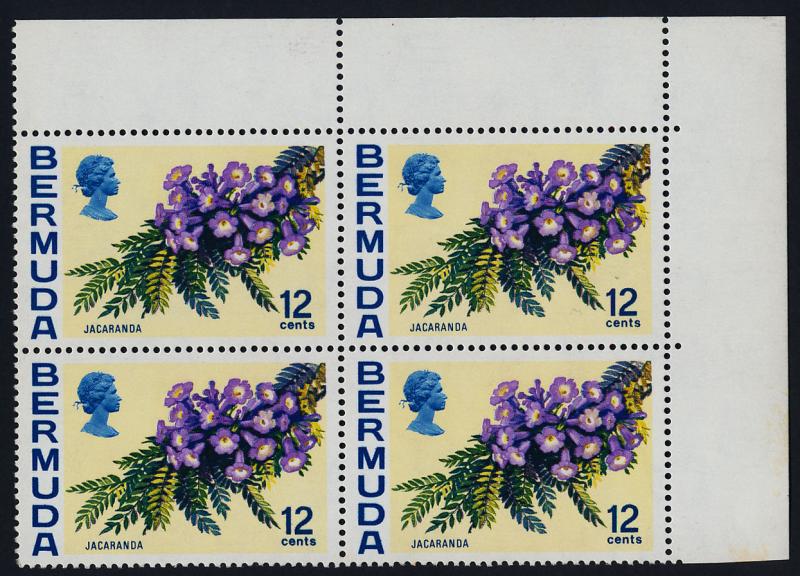 Bermuda 263a TR Block (Inverted Water Mark) MNH Flowers, Jacaranda