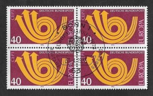 SE)1973 GERMANY, EUROPA CEPT ISSUE, POSTAL HORN, B/4 CTO