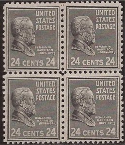 US Stamp 1938 24c Benjamin Harrison 4 Stamp Block 2 NH 2 LH Scott #828