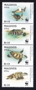 Maldives WWF Hawksbill Turtle strip of 4v 1995 MNH SC#2092 a-d