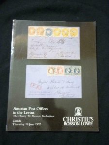 CHRISTIES LOWE AUCTION CATALOGUE 1992 AUSTRIAN POST OFFICES IN LEVANT 'HOUSER'