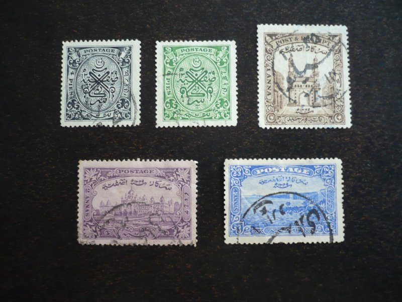 Stamps - India - Hyderabad - Scott# 39-43 - Used Part Set of 5 Stamps