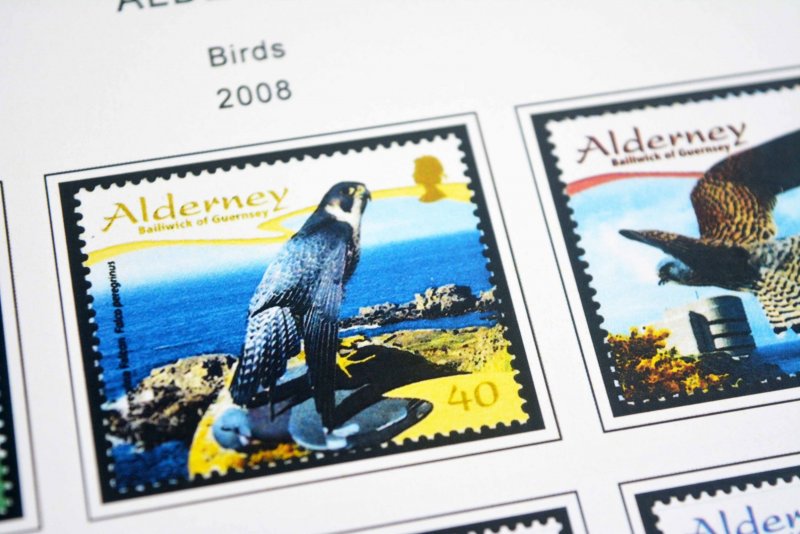 COLOR PRINTED ALDERNEY 1983-2018 STAMP ALBUM PAGES (80 illustrated pages)