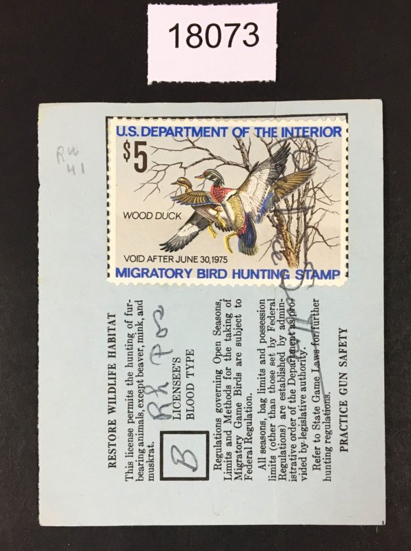 US STAMPS # RW41 HUNTING LICENCE DUCK USED $ LOT #18073