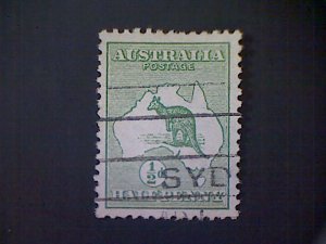 Australia, Scott #1, used (o), 1913, Kangaroo and Map, ½d, light green