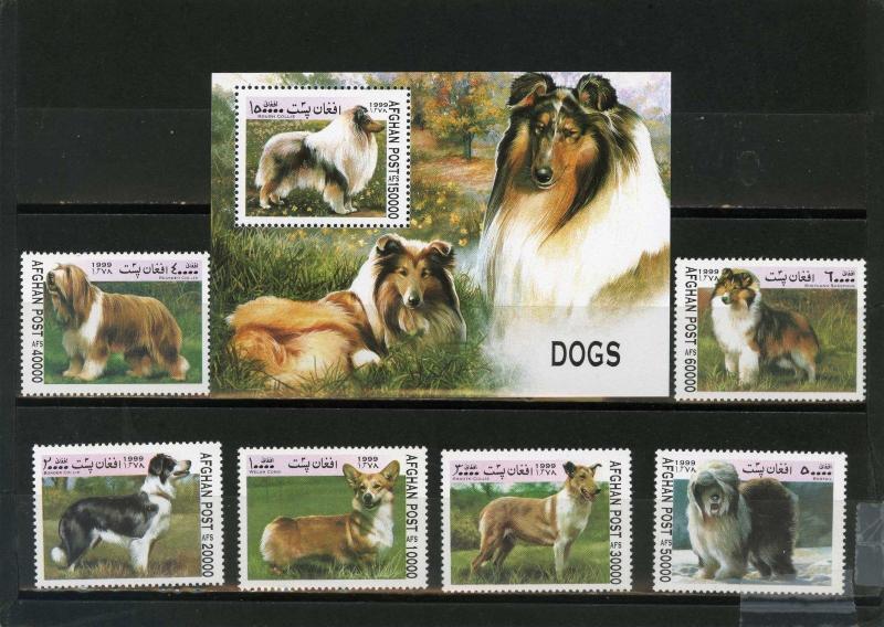 AFGHANISTAN 1999 Mi#1856-1861,Bl.109 FAUNA/DOGS SET OF 6 STAMPS & S/S MNH