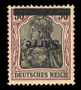 Saar #13c (Mi.13xIK) Cat€500, 1920 50pf purple and black, overprint inverte...