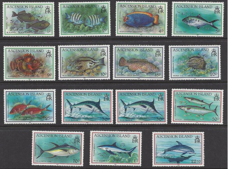 Ascension Island #516-30 MNH set, various fish, issued 1991