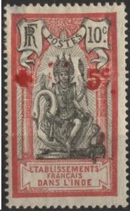 French India B1 (mh, thin) 10c+5c Brahma, rose & black (1915)