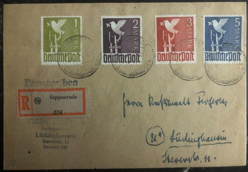 1948 Seppenrade Germany Registered Cover AMG Stamps #574-577 Set