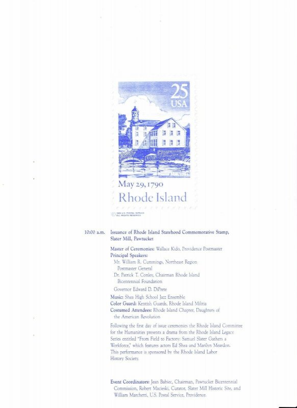 RIBF First Day Ceremony Program #2348 C1 E1 Rhode Island Ratifies Constitution