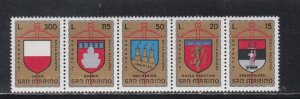 San Marino # 847a, Arms of Different Cities, Strip of 5 Different, Mint NH, 1/2