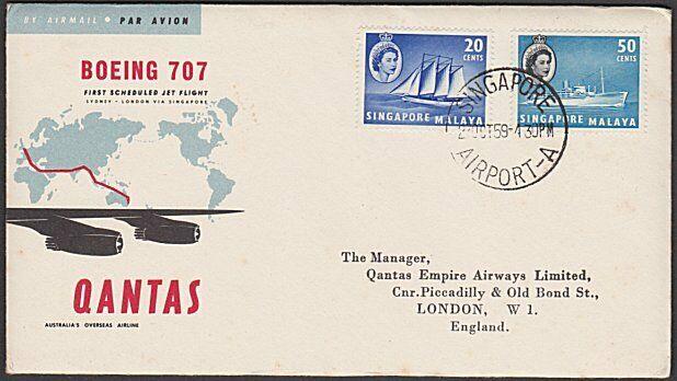 SINGAPORE 1959 Qantas first flight cover to London.........................29002