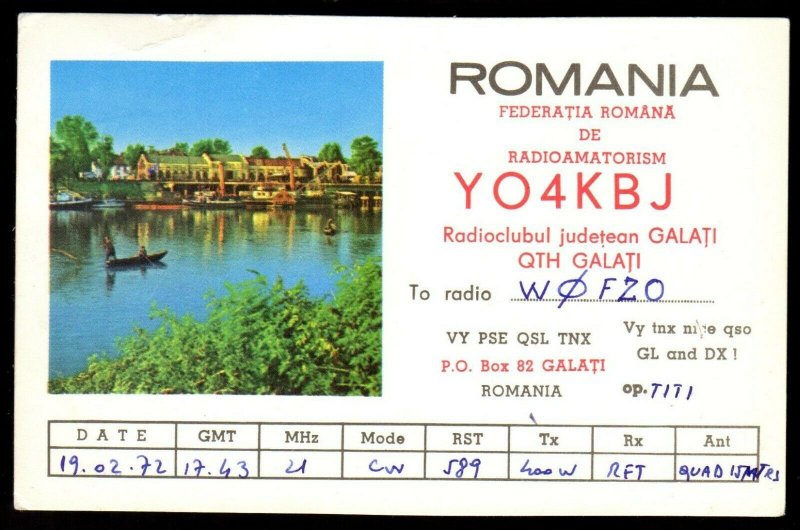 QSL QSO RADIO CARD YO4KBJ,Photo of Lake/Houses/Judetean Galati, Romania(Q3676)