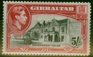 Gibraltar 1938 5s Black & Carmine SG129 P.14 Fine & Fresh Lightly Mtd Mint 