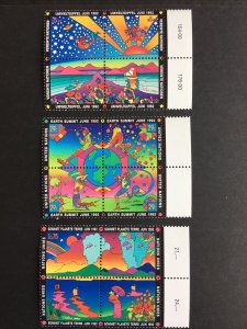 United Nations 1992 Earth Summit Blocks of 4 MNH, NY, Geneva, Vienna Peter Max