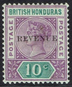 BRITISH HONDURAS 1899 QV REVENUE OVERPRINTED 10C 12MM LONG