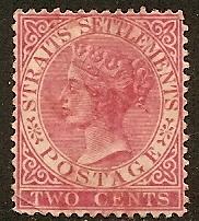 Straits Settlements  41 Mint NG 1883 2c car rose Victoria