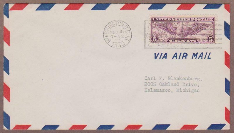 US # C12 Winged Globe PO Airmail Envelope FDC - I Combine S/H