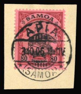 German Colonies, Samoa #65 Cat$26, 1900 80pf lake and carmine, three copies u...