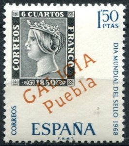 Spain Sc#1527 MH/Unused, 1.50p blk, bl, ocher, World Stamp Day (1968) (1968)