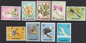 Singapore #62-69 & 76 MNH set, various birds and flowers, issued 1963