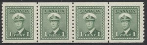 Canada #278 1c George VI Perf 9.5 Coil Strip of 4 F-VF Mint OG NH