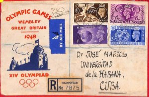 aa2577 - GB - Postal History - Registered COVER to HAVANA  1948  OLYMPIC GAMES