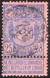 1894, Belgium 25c, Used, Sc 78