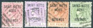 ST KITTS-NEVIS-1885 Revenue Stamps Used for Postage Sg R3-R6 GOOD USED  V15305